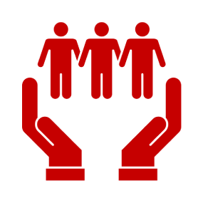 Red figures and hands on black background.
