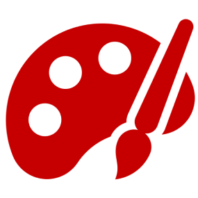 Red paint palette with brush icon.
