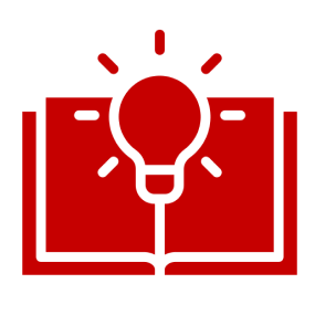 Red book with lightbulb symbol inside.